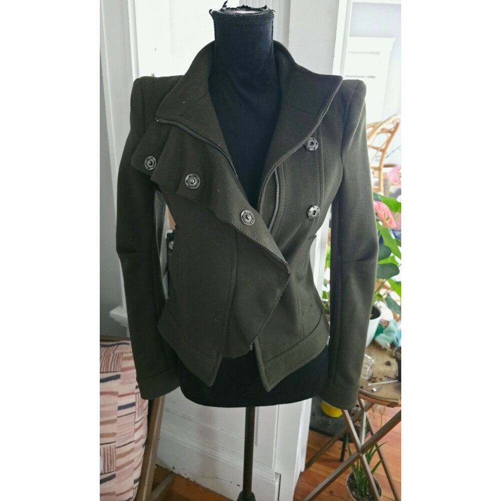 BCBGMAXAZRIA Asymmetrical Ruffle Military Jacket Y2k Vintage avant-garde